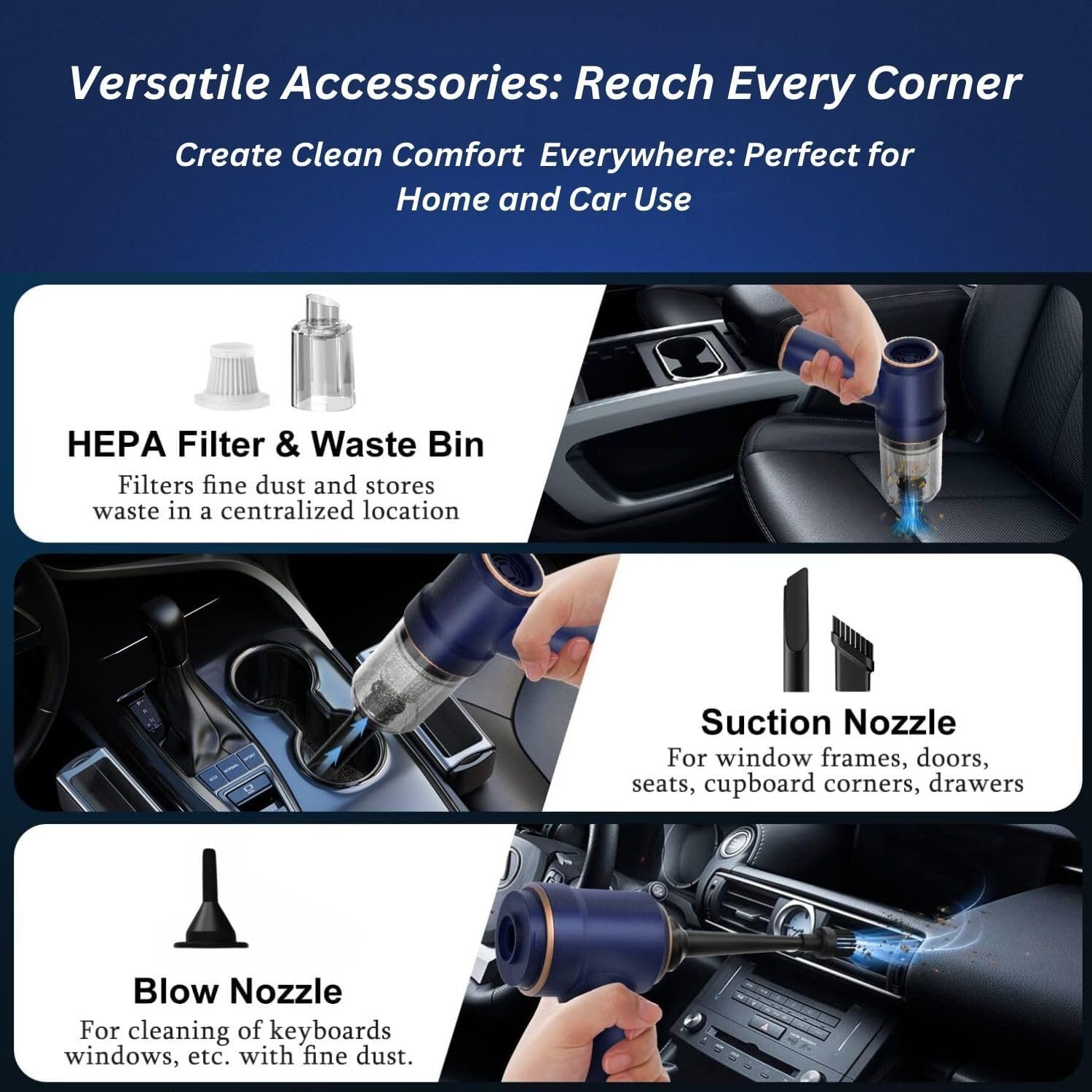 3 in 1 Mechanical Keyboard Car Home Cordless Vacuum Cleaner with Air Duster Blower Powerful Dust Suction Folding Car Vacuum Machine Interior Cleaning Tool Wireless Rechargeable(Pack of 1)